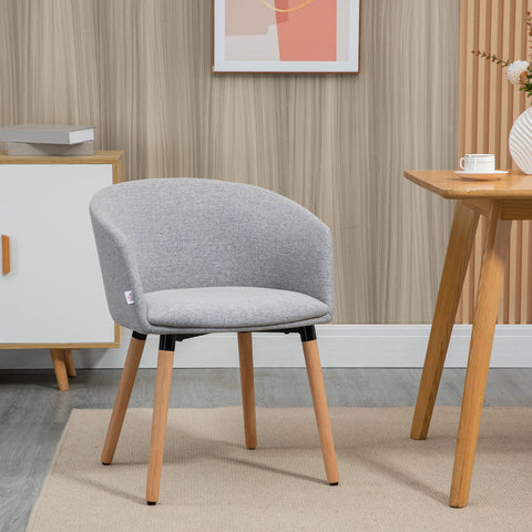 Cadeira de Sala de Jantar Cadeira Estofada em Linho Sintético com Apoio para os Braços e Pés de Madeira para Escritório Dormitório Carga 120kg 57x56x72cm Cinza