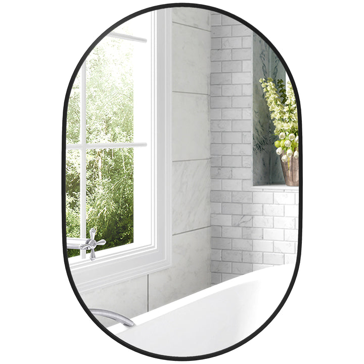Espelho Casa de Banho Ovalado 60x90 cm Espelho Decorativo de Parede com Estrutura de Alumínio para Sala de Estar Entrada Corredor Horizontal ou Vertical Preto