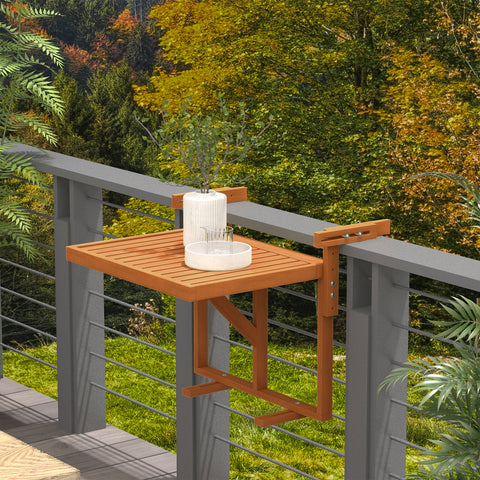 Mesa Suspensa para Varanda Mesa de Varanda Dobrável em Madeira com Altura Ajustável em 4 Níveis Capacidade 20 kg para Terraço 68x65x40,5-55 cm Natural