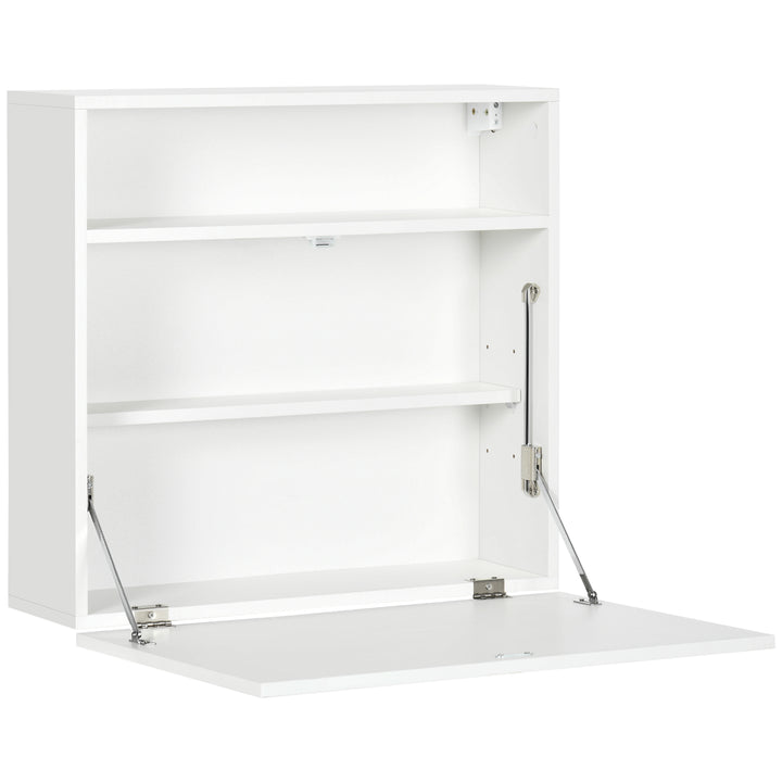 Secretária de Parede Moderna Mesa Dobrável de Parede Multifuncional com Prateleiras de Armazenamento Carga 40 kg para Dormitório Sala de Estar Escritório 64x20x60 cm Branco