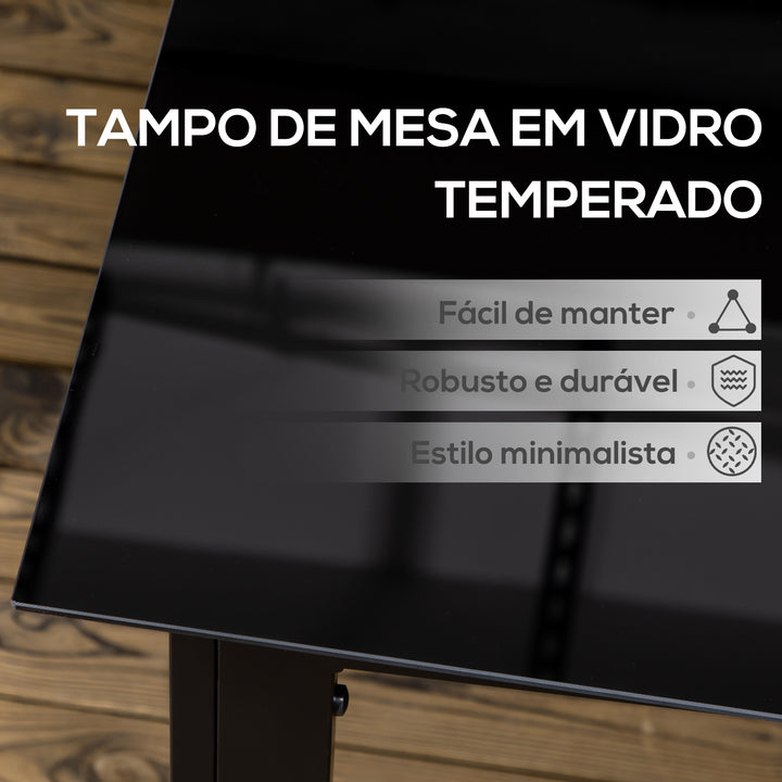 Mesa de Jardim Retangular para 6 Pessoas Mesa de Jantar Exterior com Estrutura de Alumínio e Bancada de Vidro Temperado Carga 50 kg para Terraço Varanda 150x90x74 cm Preto
