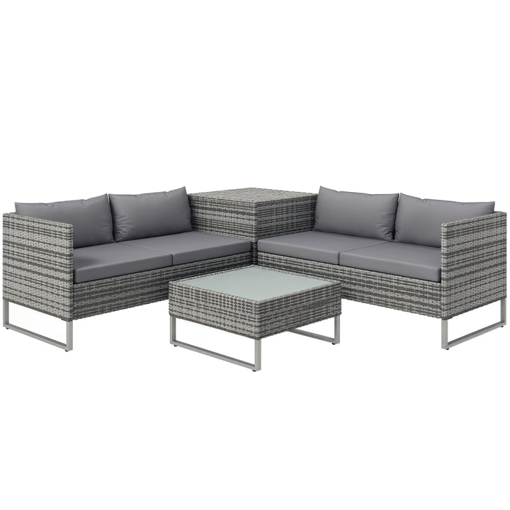 Conjunto de 4 Móveis de vime para Jardim com 2 Sofás Duplos Mesa central mesa de baú e almofadas removíveis 132x69x64 cm Cinza
