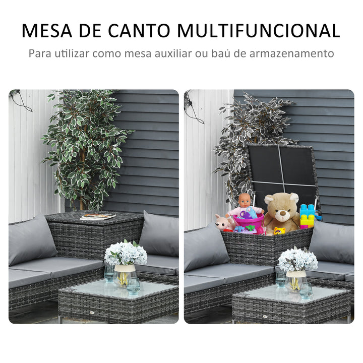 Conjunto de 4 Móveis de vime para Jardim com 2 Sofás Duplos Mesa central mesa de baú e almofadas removíveis 132x69x64 cm Cinza