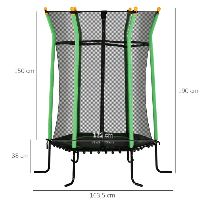 Trampolim para Crianças acima de 3 Anos Cama Elástica Infantil com Rede de Segurança e Estrutura de Aço para Interiores e Exteriores Carga 50kg Ø163,5x190 cm Verde
