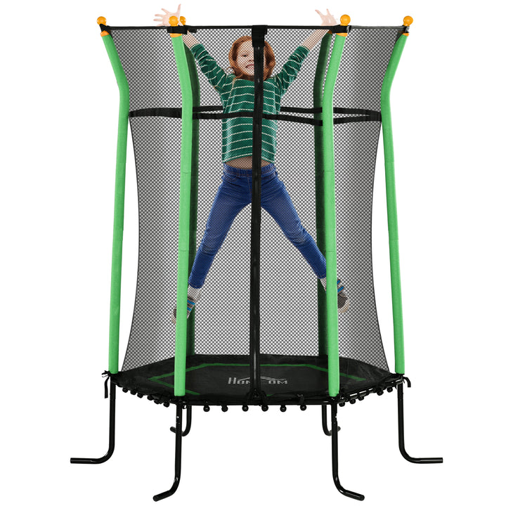 Trampolim para Crianças acima de 3 Anos Cama Elástica Infantil com Rede de Segurança e Estrutura de Aço para Interiores e Exteriores Carga 50kg Ø163,5x190 cm Verde