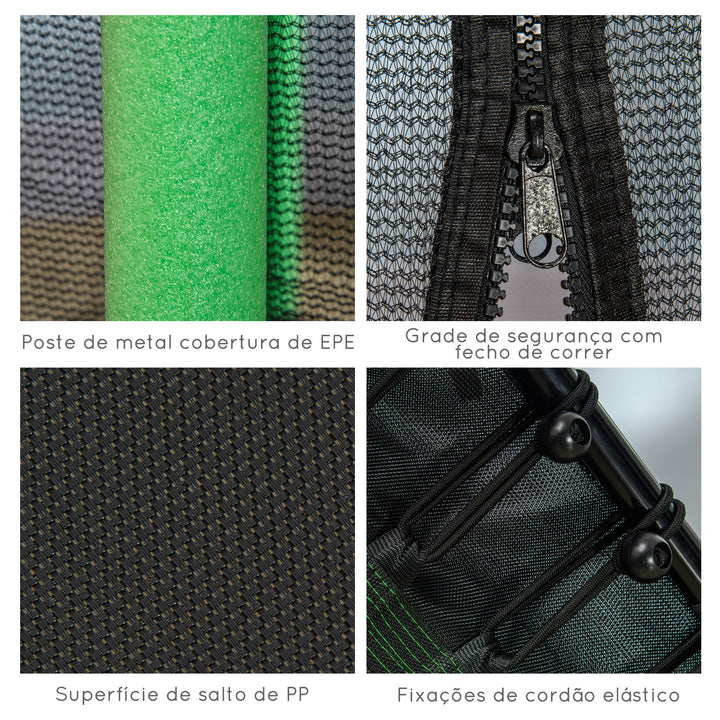 Trampolim para Crianças acima de 3 Anos Cama Elástica Infantil com Rede de Segurança e Estrutura de Aço para Interiores e Exteriores Carga 50kg Ø163,5x190 cm Verde