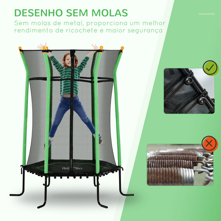 Trampolim para Crianças acima de 3 Anos Cama Elástica Infantil com Rede de Segurança e Estrutura de Aço para Interiores e Exteriores Carga 50kg Ø163,5x190 cm Verde