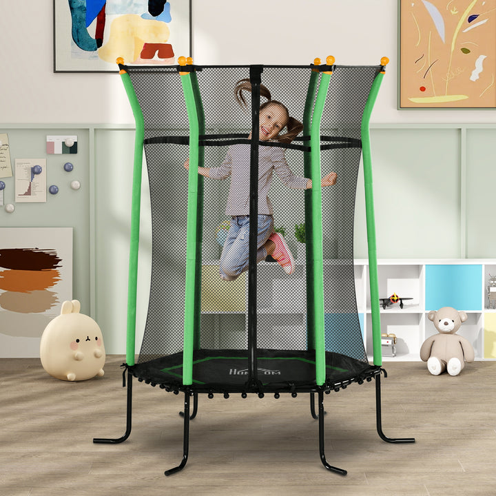 Trampolim para Crianças acima de 3 Anos Cama Elástica Infantil com Rede de Segurança e Estrutura de Aço para Interiores e Exteriores Carga 50kg Ø163,5x190 cm Verde