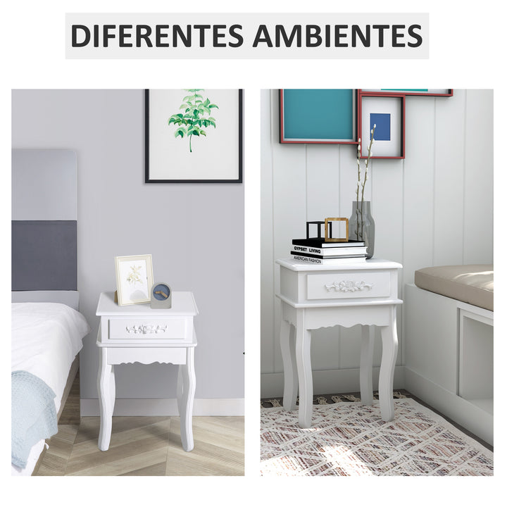 Mesa de Cabeceira Branca com 1 Gaveta para sala de estar e quarto MDF e Madeira 40 x 35 x 60 cm