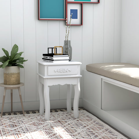 Mesa de Cabeceira Branca com 1 Gaveta para sala de estar e quarto MDF e Madeira 40 x 35 x 60 cm