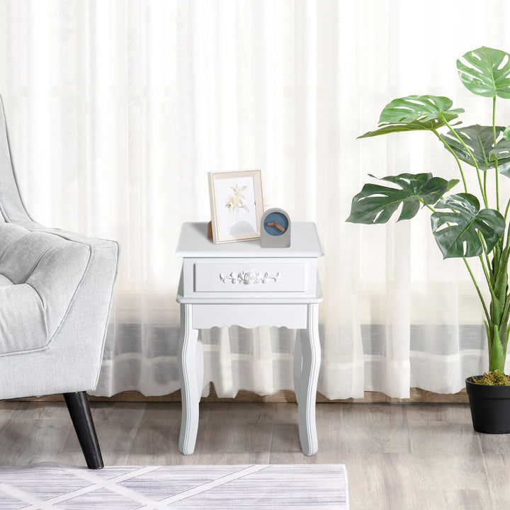 Mesa de Cabeceira Branca com 1 Gaveta para sala de estar e quarto MDF e Madeira 40 x 35 x 60 cm