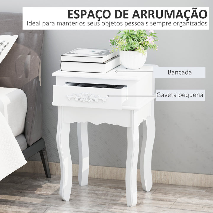 Mesa de Cabeceira Branca com 1 Gaveta para sala de estar e quarto MDF e Madeira 40 x 35 x 60 cm