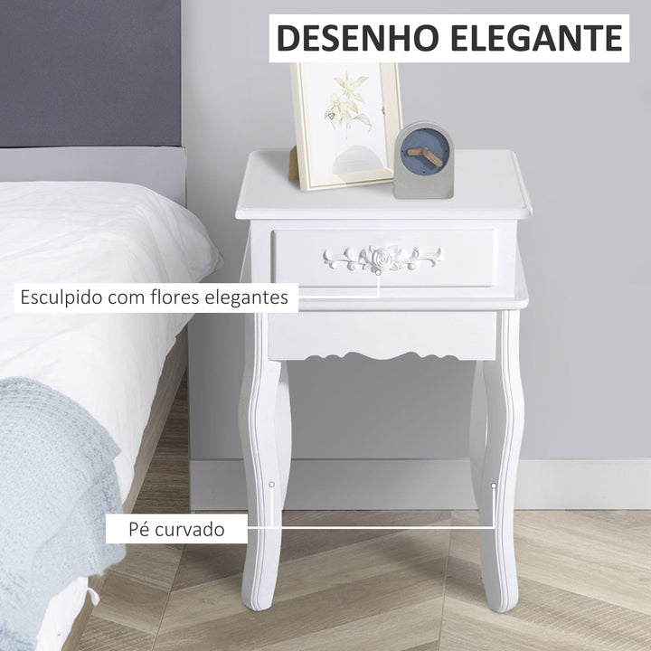 Mesa de Cabeceira Branca com 1 Gaveta para sala de estar e quarto MDF e Madeira 40 x 35 x 60 cm