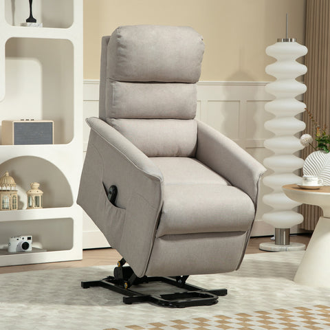 Poltrona Relax Reclinável Elétrica Poltrona Levanta Pessoas com Controlo Remoto e Bolso Lateral Poltrona Elétrica para Sala de Estar Dormitório 66x90x96 cm Bege
