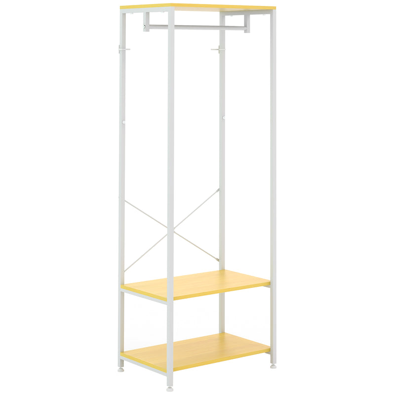 Suporte para Cabide com Barra Suspensa e 2 Estantes de Armazenamento para 6 Pares de Sapatos para Entrada Corredor Quarto 60x40x167,5 cm Natural e Branco