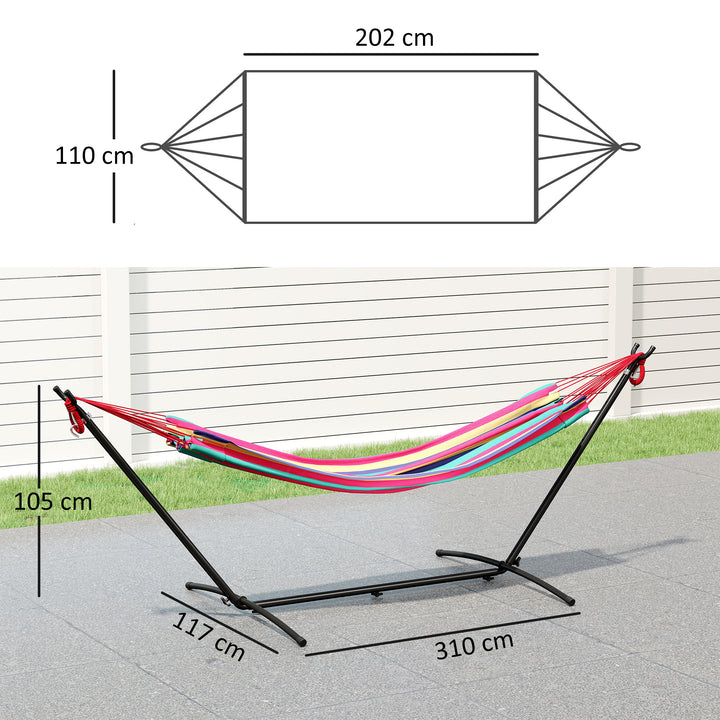 Cama Rede com Suporte 310x117 cm Cama Rede de Campismo com Bolsa de Transporte Portátil Altura Ajustável Capacidade 120 kg para Pátio Varanda Laranja