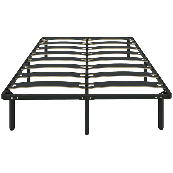 Estrado 140x190 cm Altura 26 cm Estrutura de Cama de Plataforma de Aço com Espaço de Armazenamento por Baixo e Ripas de Álamo Fácil de Montar Carga 350 kg Preto