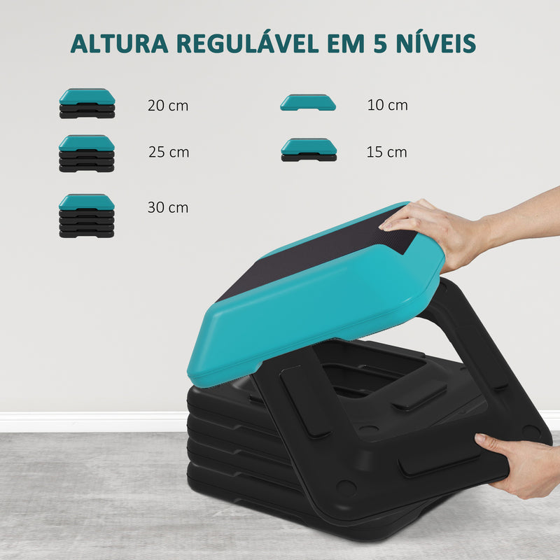 Step para Exercício Aeróbico Plataforma Step Antideslizante com Altura Ajustável de 10/15/20/25/30 cm Carga 150 kg para Exercício em Casa Ginásio Azul