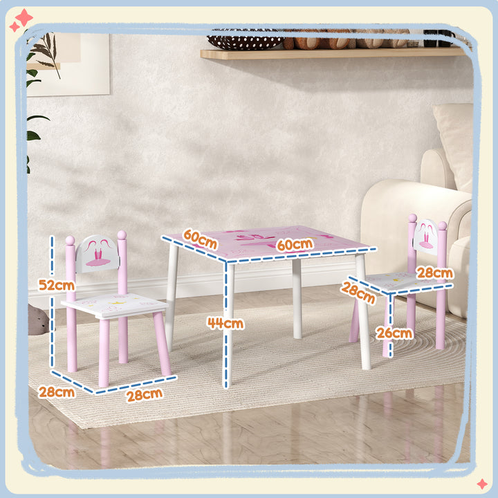 Mesa e Cadeiras para Crianças de 2-5 Anos Conjunto de 3 Peças com Mesa Cadeiras Infantil Estilo Princesa para Sala de Jogos Dormitório Escola Infantil Rosa e Branco