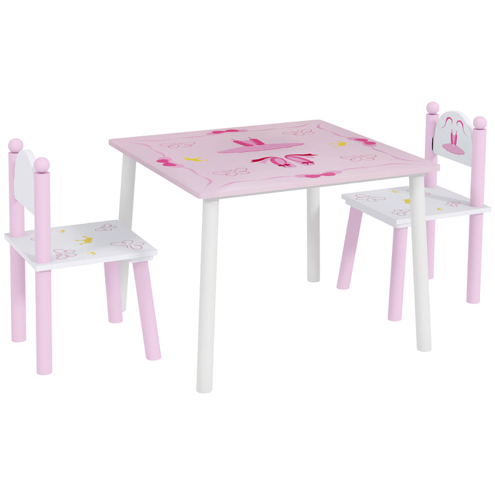 Mesa e Cadeiras para Crianças de 2-5 Anos Conjunto de 3 Peças com Mesa Cadeiras Infantil Estilo Princesa para Sala de Jogos Dormitório Escola Infantil Rosa e Branco