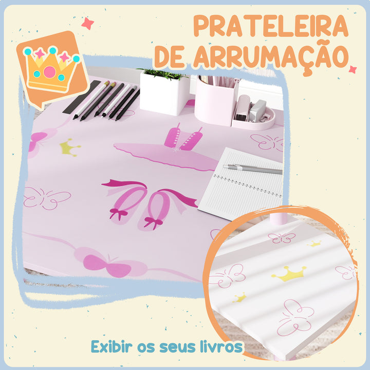 Mesa e Cadeiras para Crianças de 2-5 Anos Conjunto de 3 Peças com Mesa Cadeiras Infantil Estilo Princesa para Sala de Jogos Dormitório Escola Infantil Rosa e Branco
