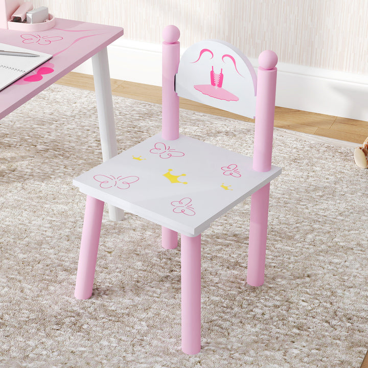 Mesa e Cadeiras para Crianças de 2-5 Anos Conjunto de 3 Peças com Mesa Cadeiras Infantil Estilo Princesa para Sala de Jogos Dormitório Escola Infantil Rosa e Branco