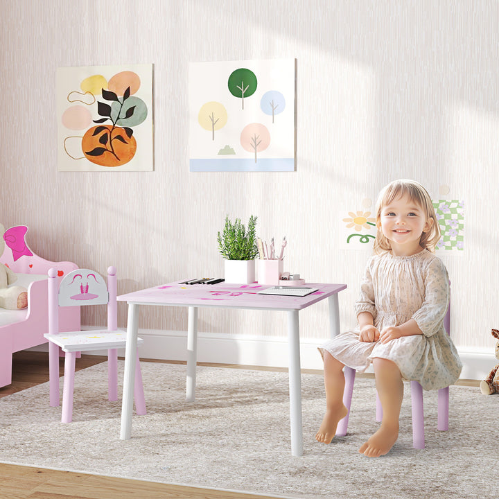 Mesa e Cadeiras para Crianças de 2-5 Anos Conjunto de 3 Peças com Mesa Cadeiras Infantil Estilo Princesa para Sala de Jogos Dormitório Escola Infantil Rosa e Branco