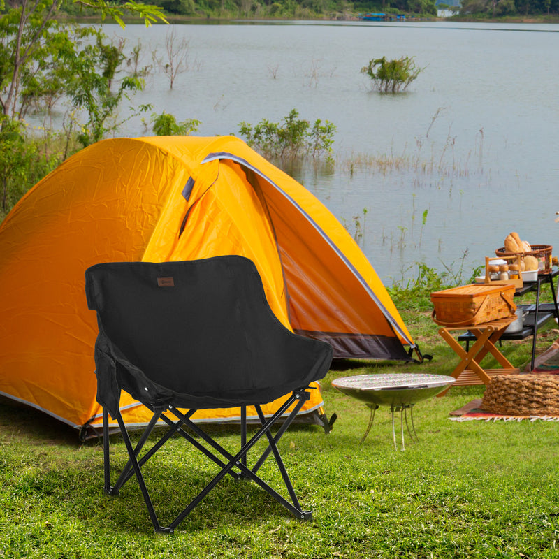 Cadeira de Campismo Dobrável Cadeira de Pesca Portátil com Bolsa de Transporte e Estrutura de Aço Capacidade 110 kg para Pátio Piquenique 61x54x66 cm Preto