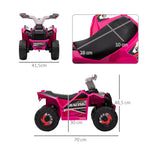 Quadriciclo Elétrico para Crianças 18-36 Meses Veículo Elétrico a Bateria de 6V com Velocidade 2,5 km/h Avanço e Marcha Atrás 70x41,5x48,5 cm Rosa