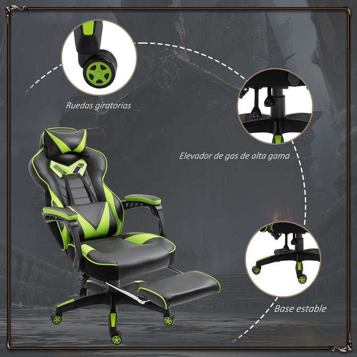 Cadeira de escritorio gaming ergonômica Altura Ajustável reclinável com apoio para pés Verde e Preto