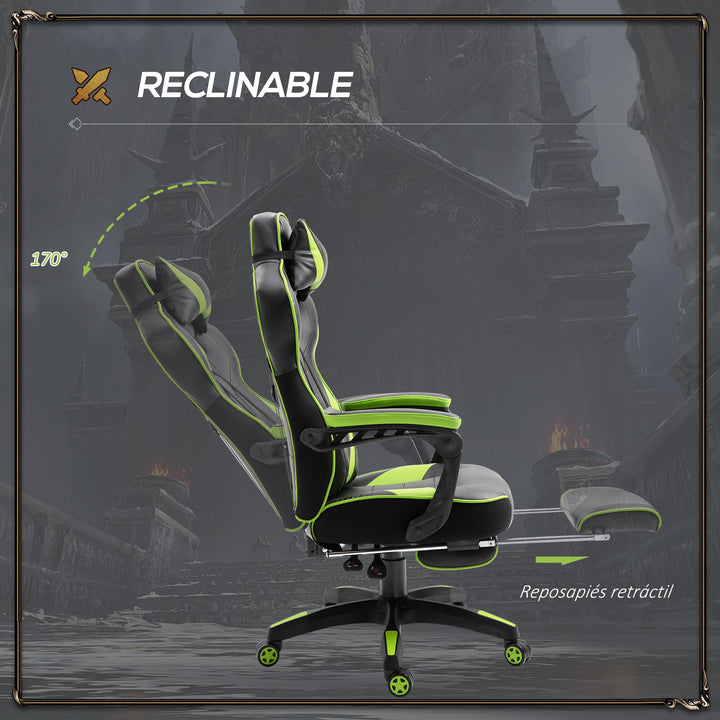 Cadeira de escritorio gaming ergonômica Altura Ajustável reclinável com apoio para pés Verde e Preto