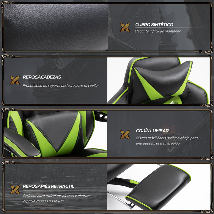 Cadeira de escritorio gaming ergonômica Altura Ajustável reclinável com apoio para pés Verde e Preto