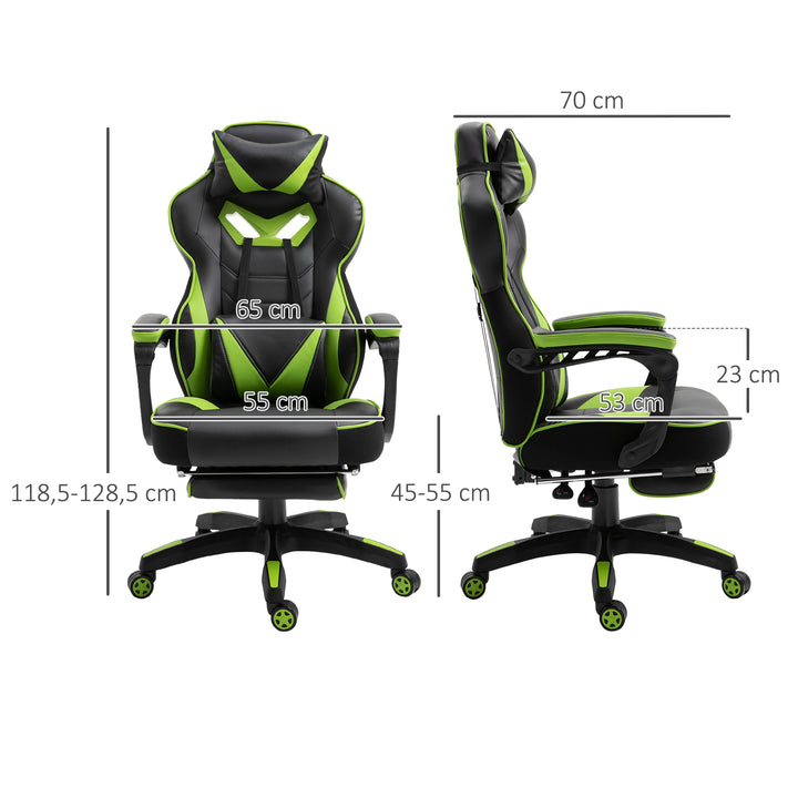 Cadeira de escritorio gaming ergonômica Altura Ajustável reclinável com apoio para pés Verde e Preto