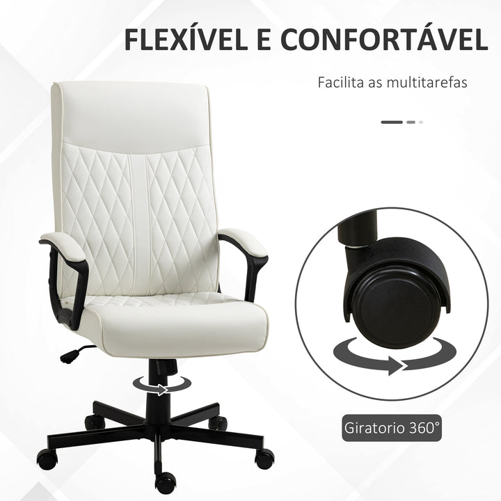Cadeira de Escritório Giratória 360° Cadeira de Escritório com Encosto Alto Altura Ajustável e Função de Inclinação para Escritório Carga 120kg 65x65x102-112,5cm Creme