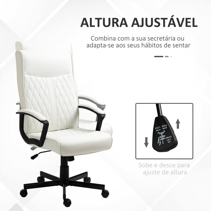 Cadeira de Escritório Giratória 360° Cadeira de Escritório com Encosto Alto Altura Ajustável e Função de Inclinação para Escritório Carga 120kg 65x65x102-112,5cm Creme