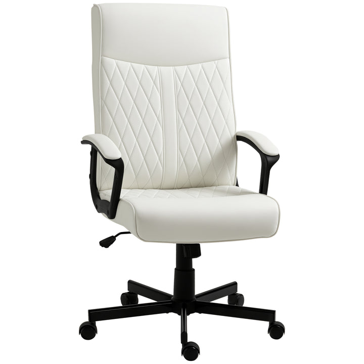 Cadeira de Escritório Giratória 360° Cadeira de Escritório com Encosto Alto Altura Ajustável e Função de Inclinação para Escritório Carga 120kg 65x65x102-112,5cm Creme