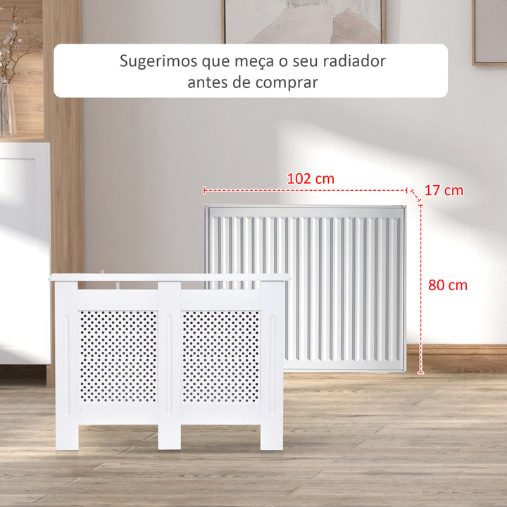 Cobertura de Radiador de Madeira com prateleira e painel decorativo elegante e moderno 111,5x19x82 cm Branco