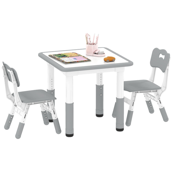 Mesa e Cadeiras para Crianças de 3 Peças com Altura Ajustável Mesa Infantil com 2 Cadeiras Fácil de Limpar para Crianças de 18 Meses a 5 Anos para Sala de Jogos Quarto Creche Branco e Cinza