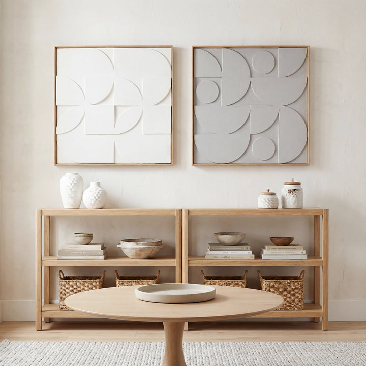 Decoração de Parede em Madeira 3D Conjunto de 2 Peças de Parede 80 cm com Padrões Geométricos Decoração Moderna para Sala Quarto Corredor Branco