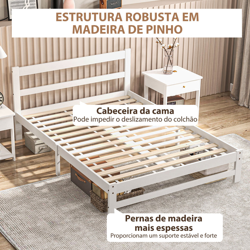 Estrutura de Cama de Madeira Estrado de Cama de Casal para Colchão 190x135 cm Carga 300 kg 195x141x80 cm Branco