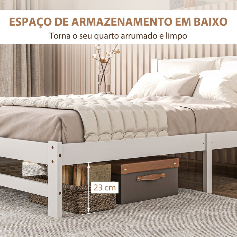 Estrutura de Cama de Madeira Estrado de Cama de Casal para Colchão 190x135 cm Carga 300 kg 195x141x80 cm Branco