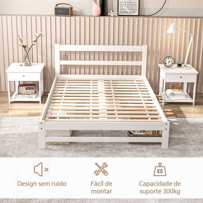 Estrutura de Cama de Madeira Estrado de Cama de Casal para Colchão 190x135 cm Carga 300 kg 195x141x80 cm Branco