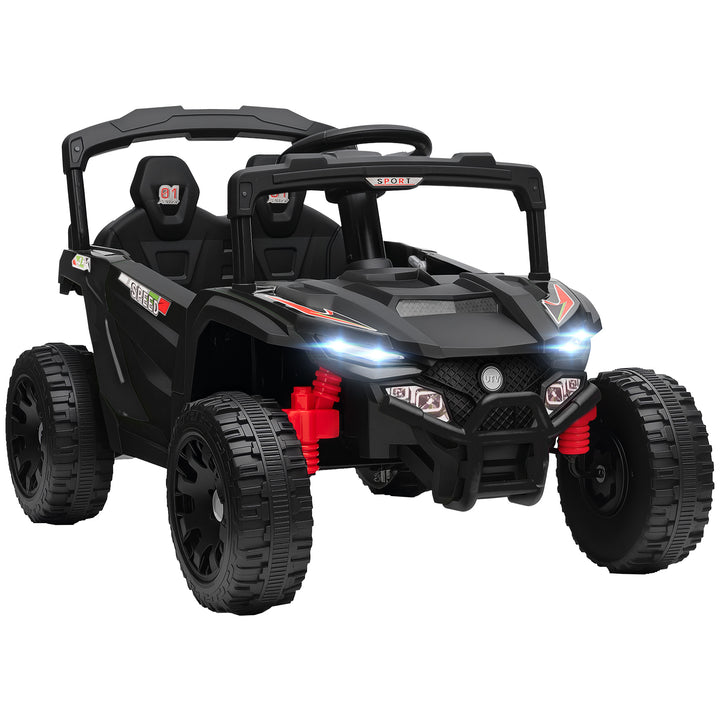 Carro Elétrico para Crianças 12V Carro a Bateria UTV com 2 Motores Controlo Remoto 2,4G Suspensão Traseira Faróis Música para Crianças acima de 3 Anos 88x57,5x55,5 cm Preto