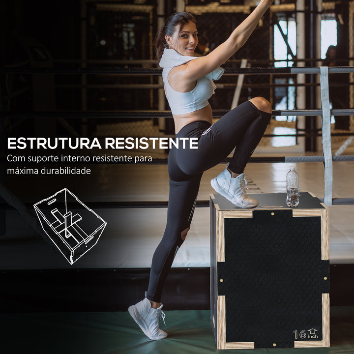 Caixa Pliométrica com 3 Alturas Diferentes Caixa de Saltos para Treino de Força em Casa Escritório Ginásio CrossFit Carga 120 kg 40,5x35,5x30,5 cm Preto