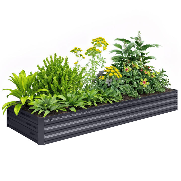 Caixa de Plantio de Aço Galvanizado Horta para Cultivar Plantas Flores Ervas Floreira Grande de Exterior Retangular com Fundo Aberto 180x90x30 cm / 241x90,5x30 cm Cinzento