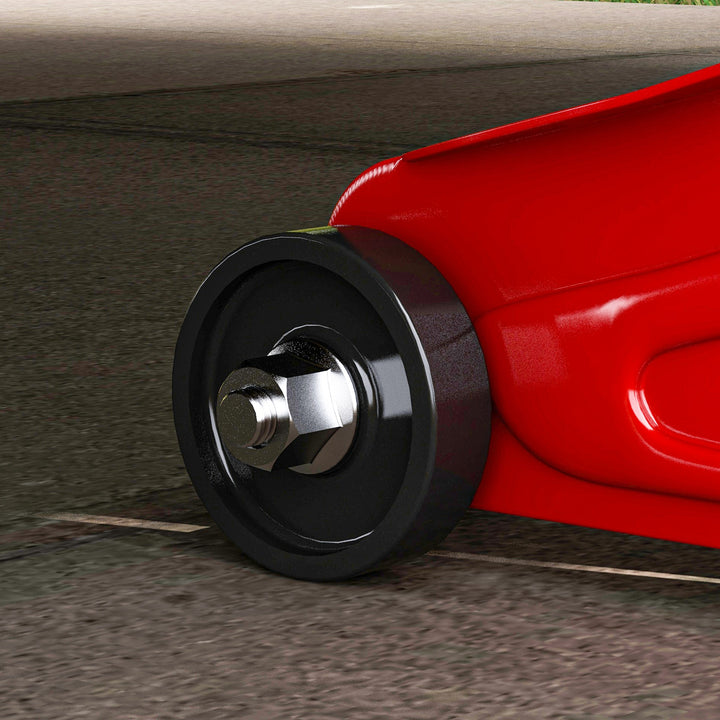 Macaco Hidráulico para Carros de 2 Toneladas Macaco Hidráulico com Altura Ajustável 12-30 cm e 4 Rodas para Apoiar Carros Vermelho e Cinza