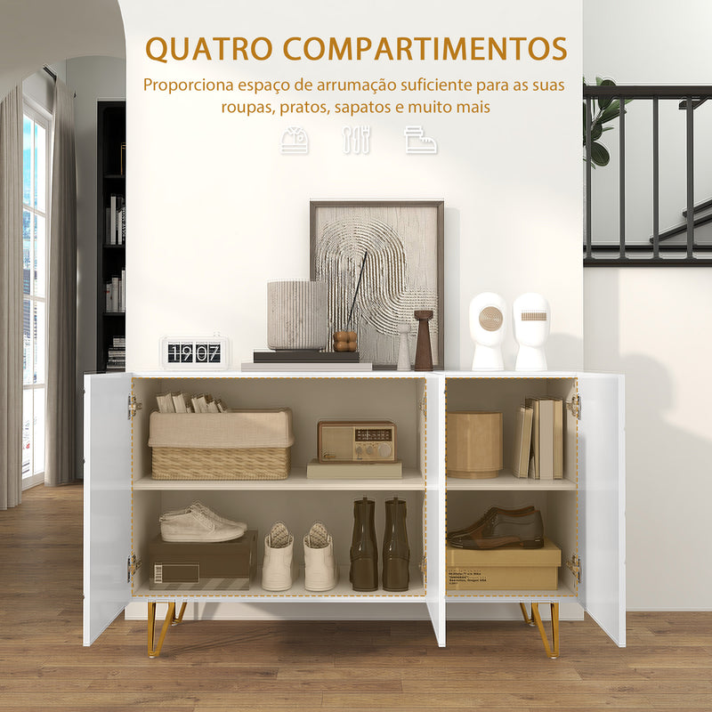 Aparador para Sala Aparador de Entrada com 3 Portas e Prateleiras Ajustáveis Armário de Armazenamento para Cozinha Sala 120x40x75 cm Branco Brilhante