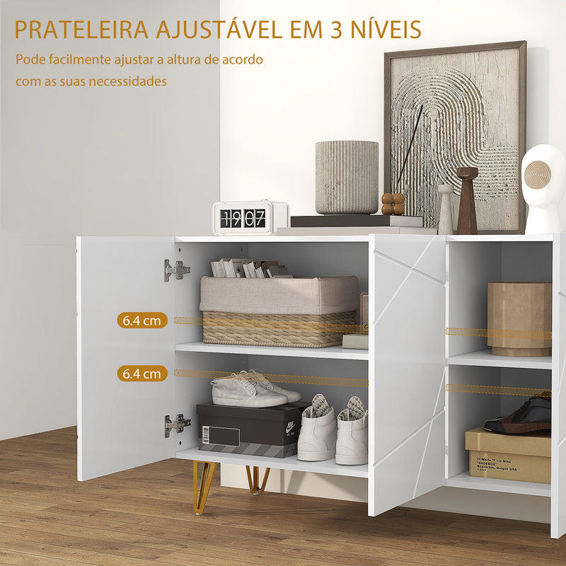 Aparador para Sala Aparador de Entrada com 3 Portas e Prateleiras Ajustáveis Armário de Armazenamento para Cozinha Sala 120x40x75 cm Branco Brilhante