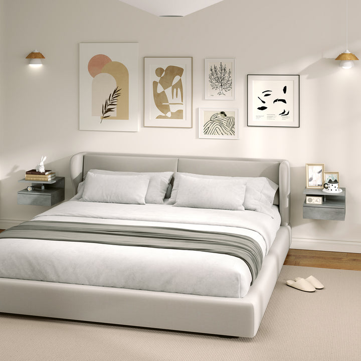 Conjunto de 2 Mesas de Cabeceira Flutuantes, Mesas de Cabeceira com Gaveta e Prateleira Aberta, Design Moderno, Poupa Espaço, para Sala ou Quarto, 35x32x22,5 cm, Cinzento