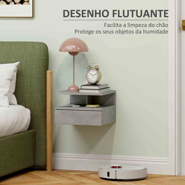 Conjunto de 2 Mesas de Cabeceira Flutuantes, Mesas de Cabeceira com Gaveta e Prateleira Aberta, Design Moderno, Poupa Espaço, para Sala ou Quarto, 35x32x22,5 cm, Cinzento